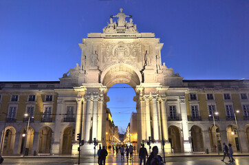 The triumphal arch in the Commerce square (Praca do Comercio), Lisbon, Portugal