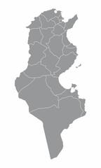 Fototapeta premium The Tunisia isolated map divided in provinces