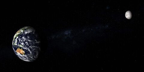 Naklejka premium 3D concept illustration of the earth and moon in space