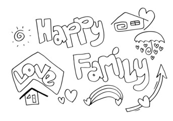happy family and heart sign for concept design. Happy family sketch
