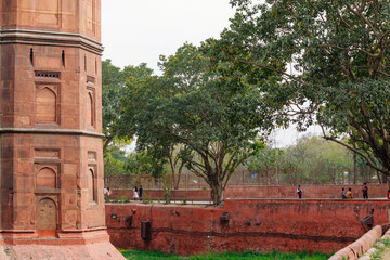 Tourist walk in Red Fort (Lal Qila) Delhi - World Heritage Site. Delhi, India