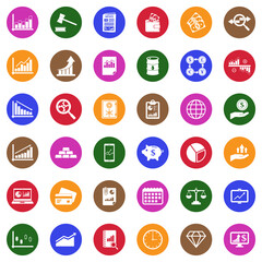 Stock Market Icons. White Flat Design In Circle. Vector Illustration.