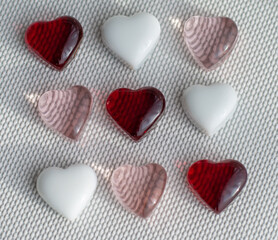rows of glass hearts