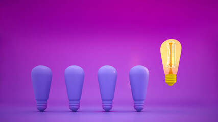 3d rendering out standing Light bulb on purple background.minimalist concept. © thamrongsak