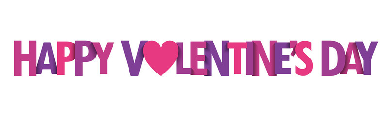 HAPPY VALENTINE'S DAY pink and purple vector typography banner with heart symbol isolated on white background
