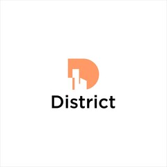Creative District Symbol with Initial D Logo and Building Vector Illustration