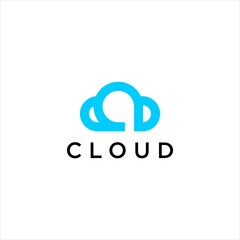 Obraz premium Digital Cloud Logo with Computer Letter A and Network Element for Web and Technology, Featuring Abstract Silhouette and Blue Data Computing Icon in Modern Minimalist Design for Business Brand Identity