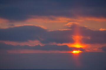 Winter city sunset in the suburbs.