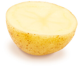 Potato cut in half, washed and with skin. Isolated on white background.