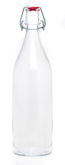 Glass bottle with swing porcelain closure of 1 liter. Without label and isolated on white background.