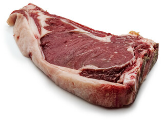 Raw red beef cutlet (heifer, veal). Isolated on white background.