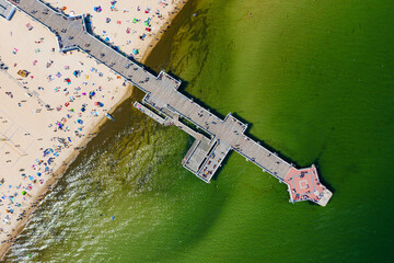 Crowded beach during summertime aerial view