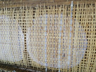Close up of production process of rice paper