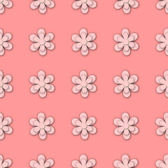 Seamless pattern with wite flowers on the pink background