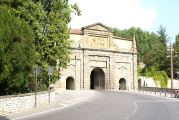 Fototapeta na wymiar Bergamo, Italy: Saint Augustin Gate in the Venetian wall, to access the Upper Town