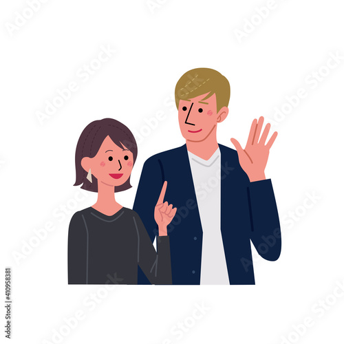 若い男女 カップル 夫婦 イラスト 上半身 Wall Mural Matsu