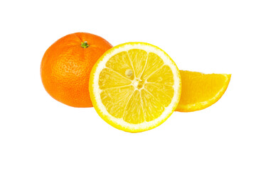 Citrus fruits in sliced form isolated on white background. Citrus fruits isolated on white background