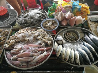 Fresh seafood in the market in Vietnam