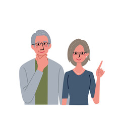 Fototapeta premium 中高年の男女 シニア 夫婦 イラスト 上半身 