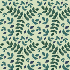 Botanical seamless pattern of watercolor leaves