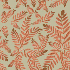 Branches seamless pattern with orange autumn leaves