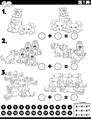 maths addition educational task with dog characters