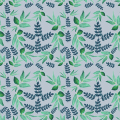 Seamless pattern with floral ornament from watercolor leaves on a light background 