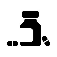 Medicine bottle and pills glyph icon. Medicament
