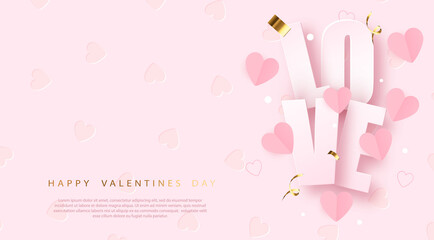 Valentine's day banner with realistic romantic elements. Vector.