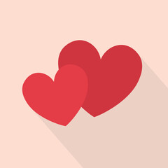 two red hearts with shadow; love, Valentine's Day concept- vector illustration