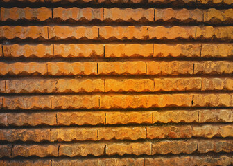 Group of dirty brick block to use for wall construction.