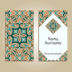 Vector business card template. Ethnic asian ornaments. Ornamental design in oriental style