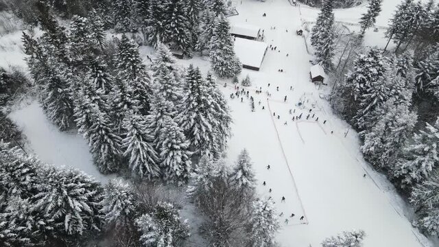 ski resort skiing aerial footage 4K