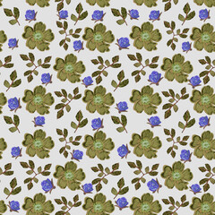Flowers seamless pattern with leaves on a light background. 