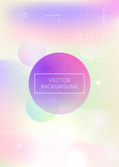 Memphis gradient background with liquid shapes. Dynamic holographic fluid with bauhaus elements.