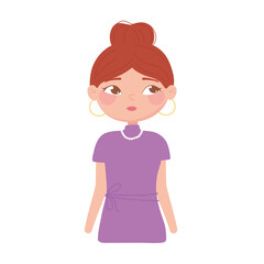 portrait woman cartoon character with bun hair