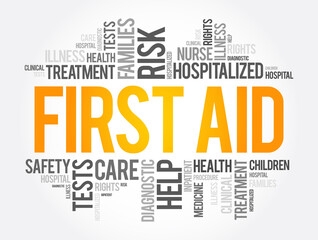 First aid word cloud collage, healthcare concept background
