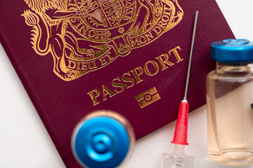 United Kingdom coronavirus vaccine travel passport concept
