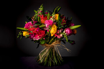 Bouquet of flowers on black