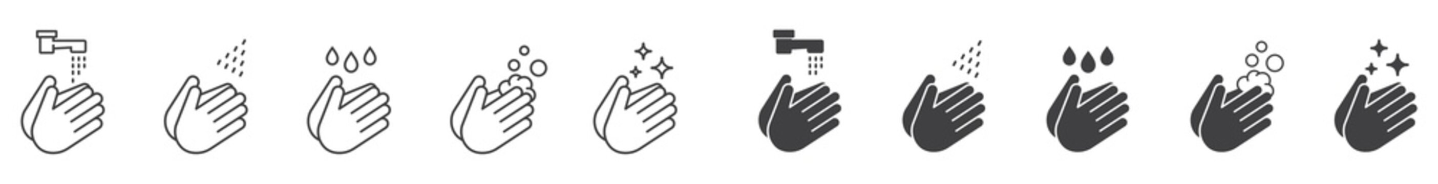 Hand washing  icons set, Black vector and line icon, vector illustration