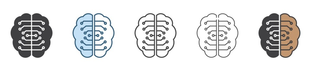 Artificial intelligence icons in different style vector illustration. Artificial intelligence icon designed in filled, line and flat style,