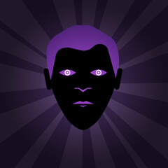 Face avatar. Vector illustration of black face on striped background. Male face. Clipart cartoon head