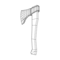 Wooden Hatchet Axe. Woodworking or lumberjack. Wireframe low poly mesh vector illustration.