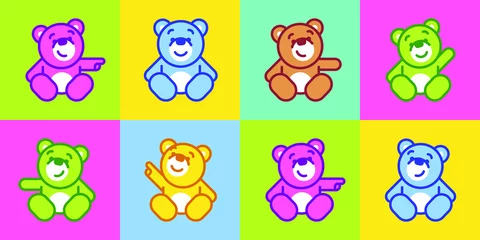 Fotobehang Vector set of bear icon. Flat design illustrations for website, posters, stickers and pins © Katya