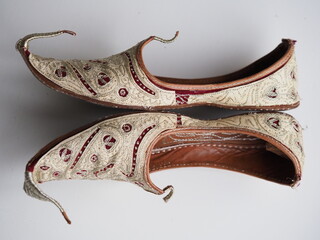 close up spiky handmade turkish leather shoes and delicate embroidery