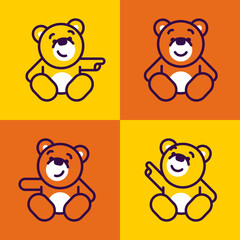 Vector set of bear icon. Flat design illustrations for website, posters, stickers and pins