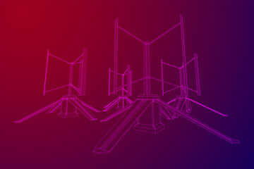Darrieus wind turbine. Windmill generator wireframe low poly mesh. Vector illustration