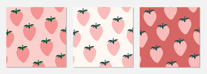 strawberry seamless abstract fruit pattern set pink  template