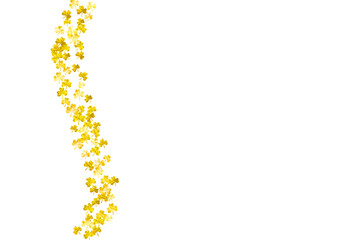 Clover background for Saint Patricks Day.  Lucky trefoil confetti. Glitter frame of shamrock leaves. Template for poster, gift certificate, banner. Merry clover background.