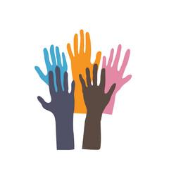 Support logo out of hand. Hands up in defense of your rights vector. Consent and vote for freedom logo. Hands reach up. Hands up
